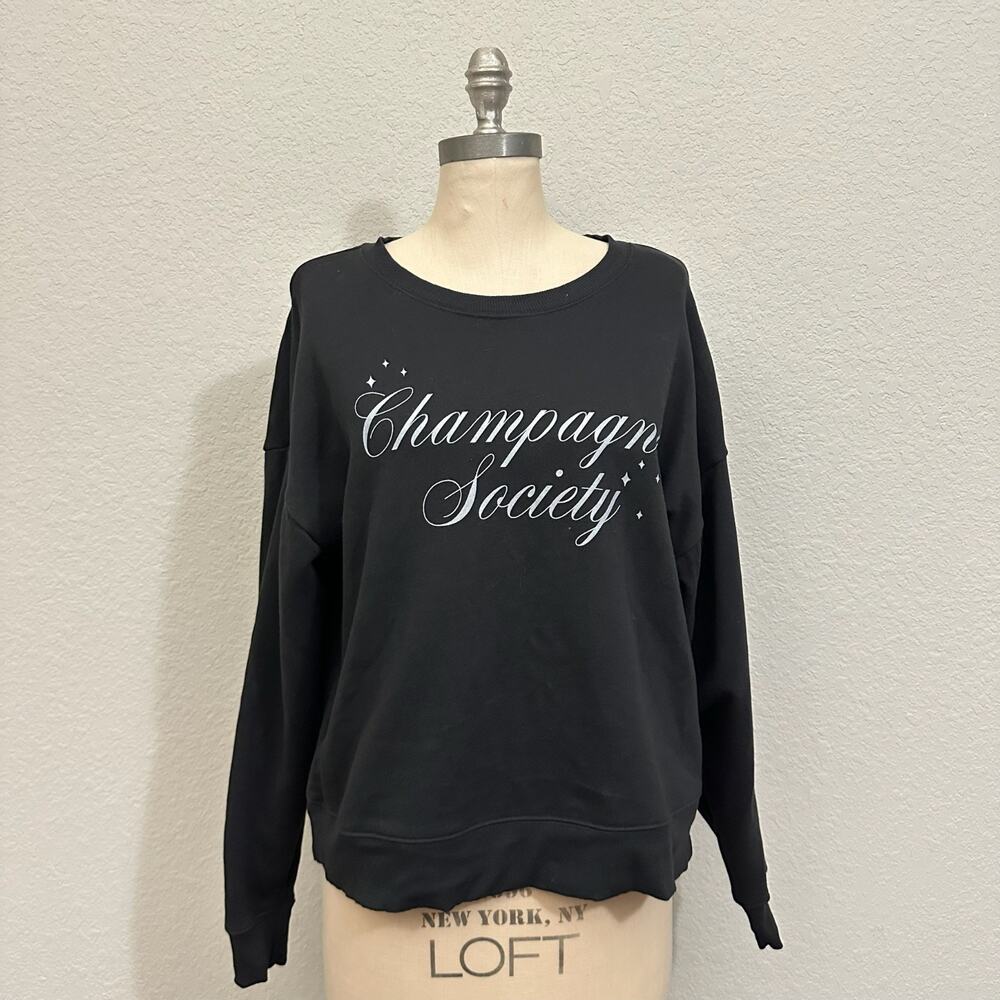 MAEVE ANTHROPOLOGIE Sweatshirt Black Graphic Champagne Society Pullover